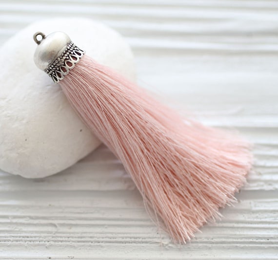 Baby pink silk tassel, silver cap tassel, silk tassel pendant, pink mala silk tassel, jewelry tassel, long large necklace tassel, tassel,N35