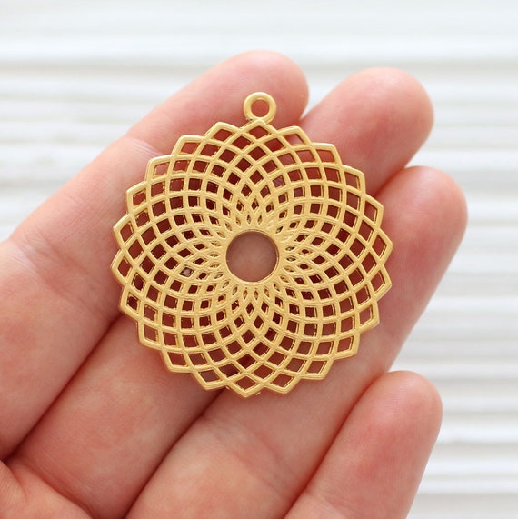 Gold filigree pendant, gold round pendant, filigree pendant, filigree medallion, gold tribal pendant, earrings dangle, round pendants