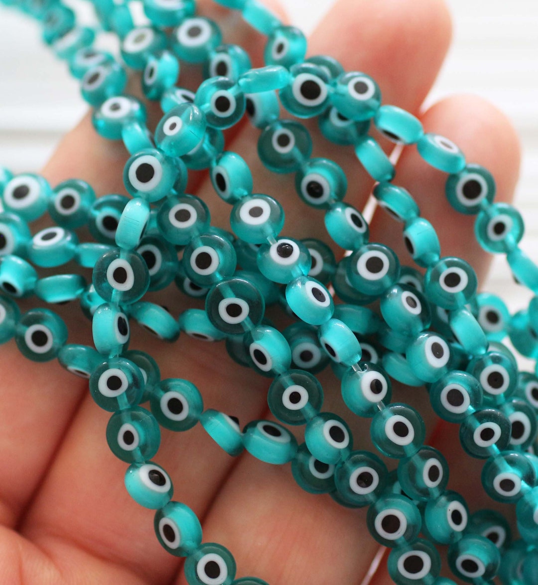 15 65pc 6mm Teal Evil Eye Beads Flat Glass Beads Etsy