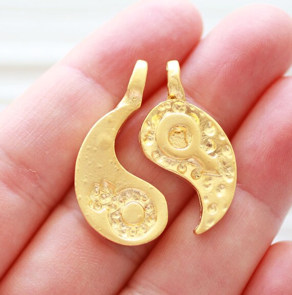 Yin Yang shaped pendant, female and male circle pendant, yin yang earrings charm, earrings dangles, female and male charms, gold