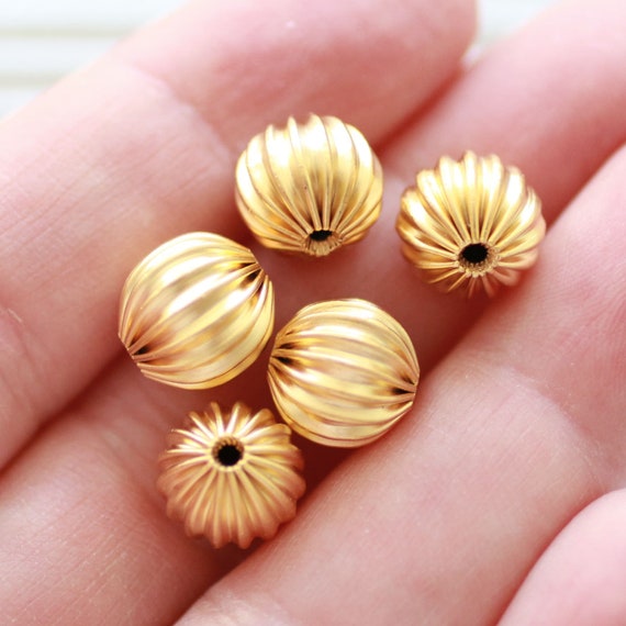 5pc round gold beads, gold metal beads, textured beads, bracelet beads, large hole beads, necklace beads, ball beads, matte gold