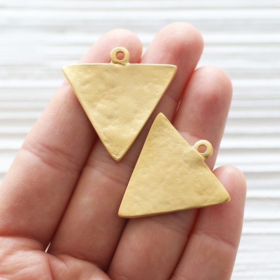 2pc gold triangle charm, triangle pendant, earring charms, geometric pendant, tribal pendant, earrings dangle, hammered pendant, flat charms