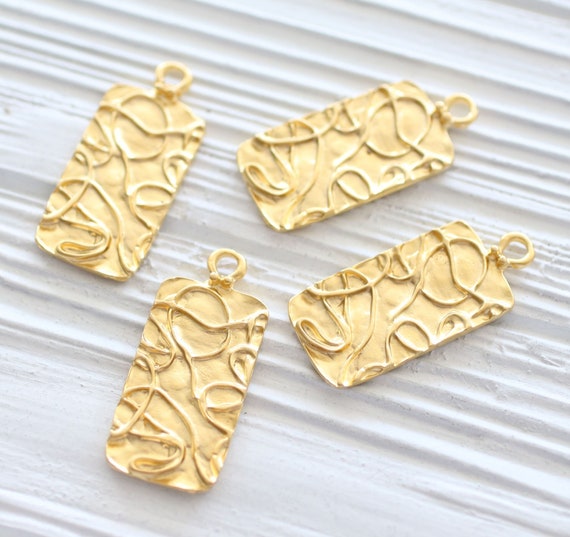 Rectangle pendant gold, modern pendant, hammered pendant gold, contemporary pendant, earrings dangle, rustic, textured, dangle pendant