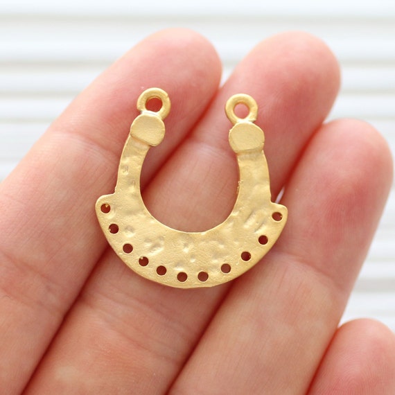 Horseshoe pendant gold, good luck pendant, multi strand connector, horse shoe, matte gold crescent pendant, crescent moon, half moon