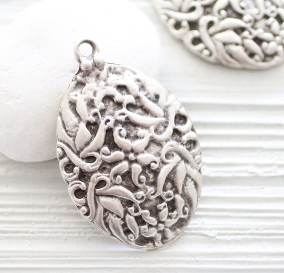 Hammered silver pendant, large drop pendant, hammered metal, textured, unique necklace pendant, rustic jewelry findings