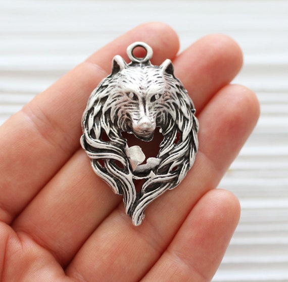 Wolf pendant silver, silver wolf, animal pendant, wolf, natural findings, wolf necklace pendant, silver pendants, filigree findings