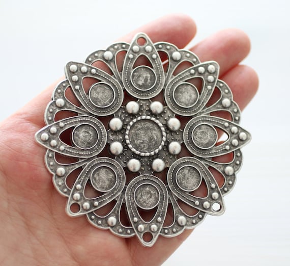 Large silver pendant, multi strand connector pendant, focal antique silver pendant, boho pendant medallion, rustic tribal pendant