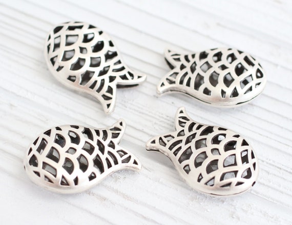 Filigree fish pendant, tulip, silver filigree pendant, silver fish, large slider beads, filigree tulip, sea findings,  focal slider beads