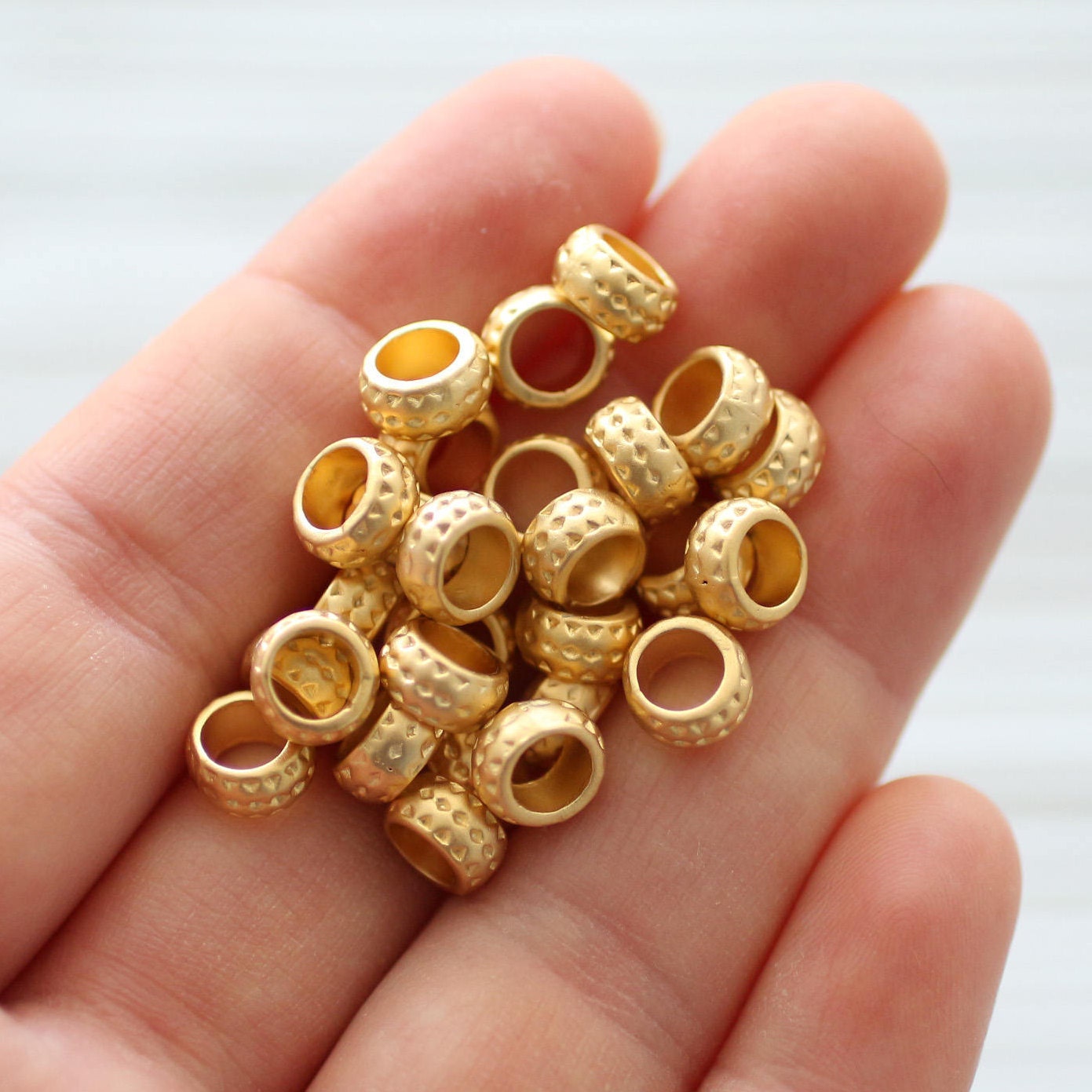 10pc matte gold rondelle beads, heishi beads, gold rondelle, gold heishi,  metal spacer beads, metal beads, large hole beads, tube beads