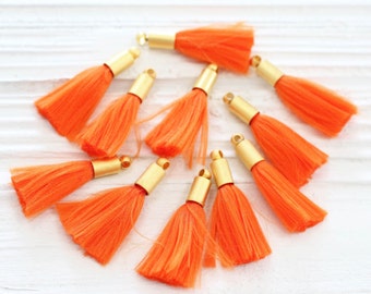 2pc orange tassel, mini tassels with gold cap, tassel pendant, earrings tassel, bracelet tassel charm, short thread tassel, papaya, N26