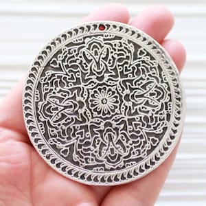 Round pendant silver, dangle pendant, tribal pendant, round medallion, big pendant, tribal medallion, large pendants, silver pendant