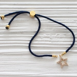 Adjustable navy cord bracelet, DIY string bracelet blank, semi-ready bracelet with gold sliding stopper, navy blue friendship bracelet,N17