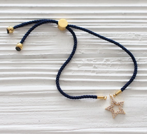 Adjustable navy cord bracelet, DIY string bracelet blank, semi-ready bracelet with gold sliding stopper, navy blue friendship bracelet,N17