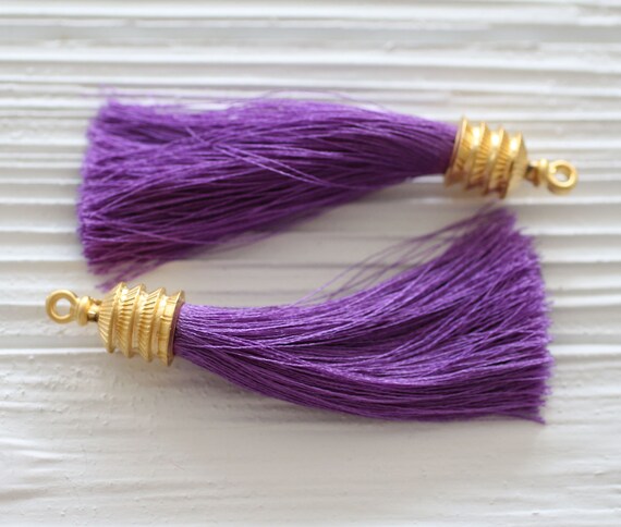 Jewelry Tassels VC443# Purple Color Tassel Pendant Charm 20 Pieces 40mm Silk Tassel with Gold Plated Jump Ring Wholesale Tassels