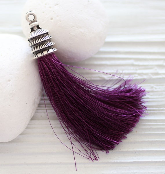 Purple tassel, purse tassel charm, plum, magenta, silk tassel with silver cap tassel, jewelry tassels, silk necklace tassel, tassel, N63