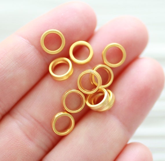 10pc gold heishi beads, 8mm round gold rondelle beads, large hole beads, bead spacers, metal spacer beads in brass