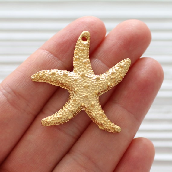 Gold starfish pendant, star earrings charm, gold pendants, star, hammered star pendant, sea pendant gold, starfish charms, earrings dangle