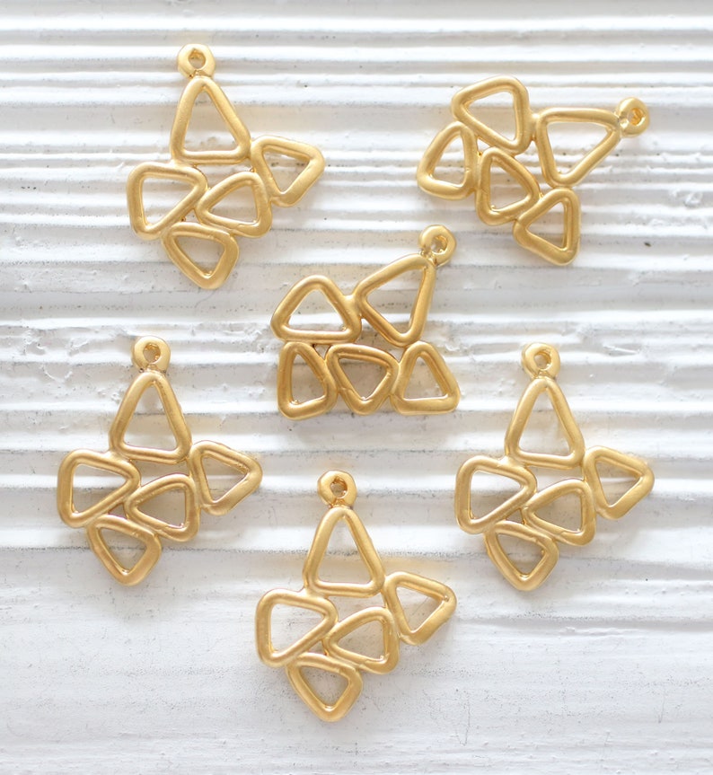 rustic earrings dangle 2pc large tribal charms gold multiple triangle charm geometrical necklace charms gold abstract charm pendant