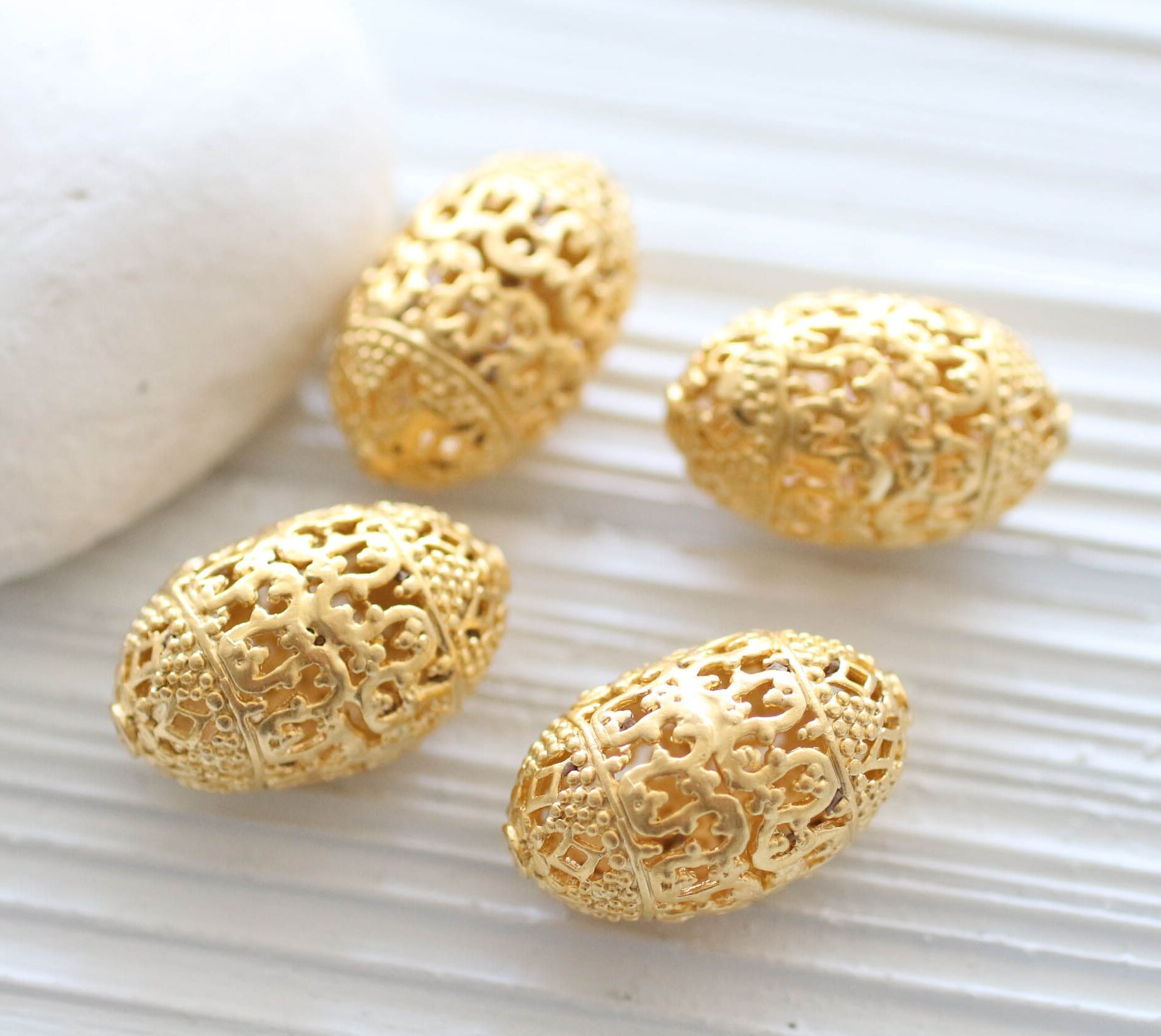 Matte gold large rustic filigree beads, tribal beads, rustic gold beads