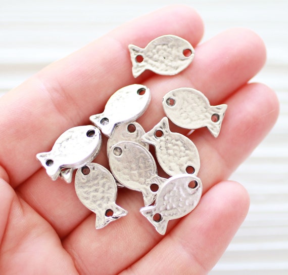 10pc fish charms silver, earring charms silver, necklace dangles, necklace charms, bracelet charms, mini connector, animal, sea charms