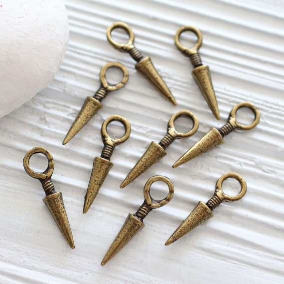 5pc antique gold stick pendant, spike pendant, dagger pendant, spike charms gold, large hole spike charm pendant, earrings dangle