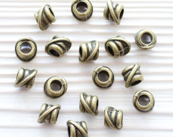 5pc antique gold tube beads, large hole beads, bracelet beads, antique spacers, rondelle, barrel beads, large beads, tribal rustic beads