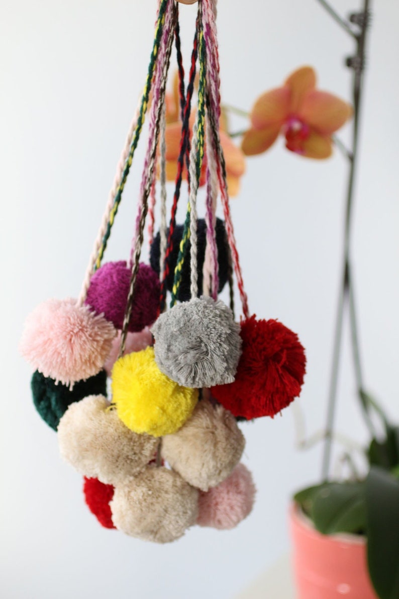 Red Pink Pom Pom Hanging Decor Pom Pom Purse Charm Pom Poms Etsy