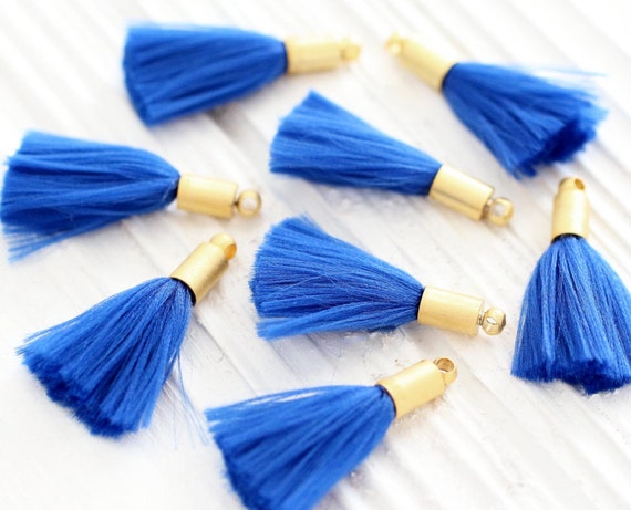 4pc cobalt blue tassel with gold cap, mini tassels, tassel pendant, gold cap tassel charm, earrings tassel, bracelet necklace tassel, N16