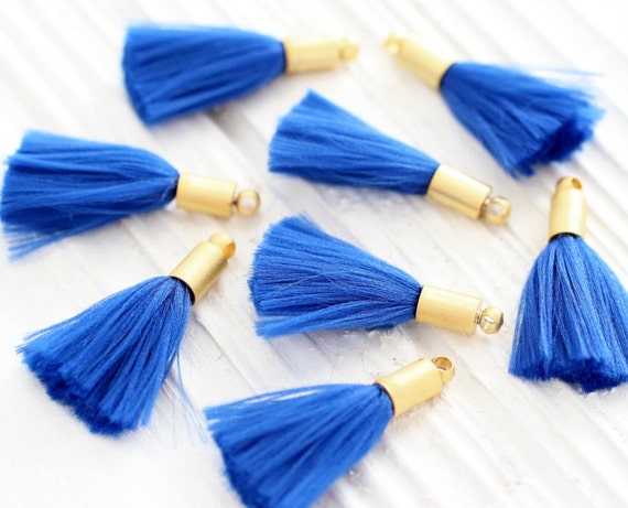 2pc cobalt blue tassel with gold cap, mini tassels, tassel pendant, gold cap tassel charm, earrings tassel, bracelet necklace tassel, N16