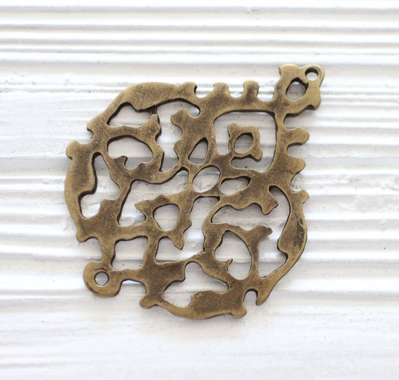Antique gold filigree pendant connector, tribal pendant, filigree findings, large connector, metal pendant, large pendant, antique pendant