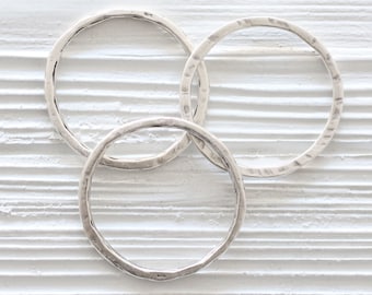 2pc silver round hoop pendant, round connector, silver link, circle pendant, thin necklace rings, organic shape, earrings hoops, hammered