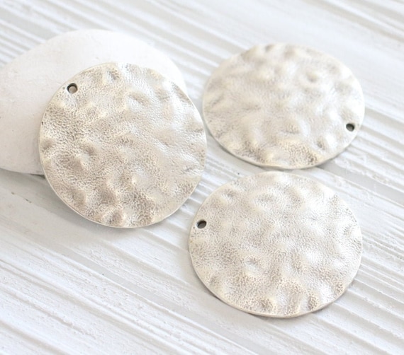 Hammered silver pendant, large round pendant, metal necklace pendant, large medallion pendant, silver tribal pendant, rustic, boho pendant