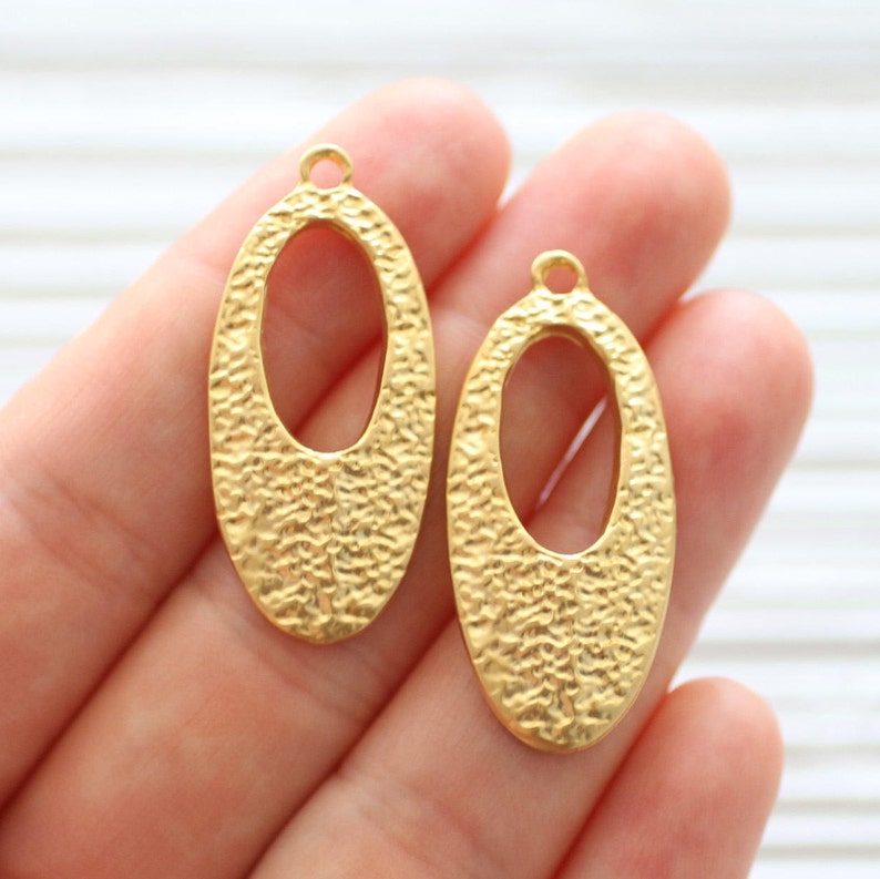 2pc Matte Gold Hammered Pendant Earrings Dangle Just Etsy