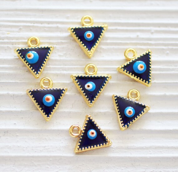 4pc triangle charms with evil eye, evil eye pendant, enamel evil eye charm, earrings bracelet charms, blue evil eye necklace charm dangle