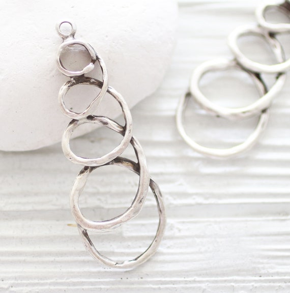 Layered ring pendant, large circle pendant, earrings pendant, fun earrings charm, spiral dangle, silver link pendant, modern pendant