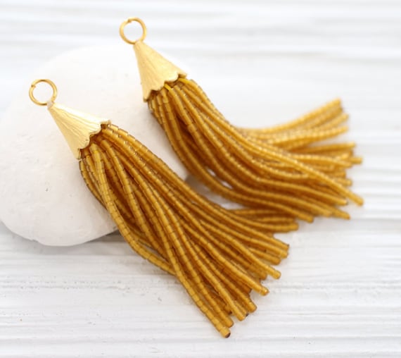 Golden yellow bead tassel, beaded tassel, gold cap tassel, golden tassel, honey mustard, beaded earring tassel, necklace tassel