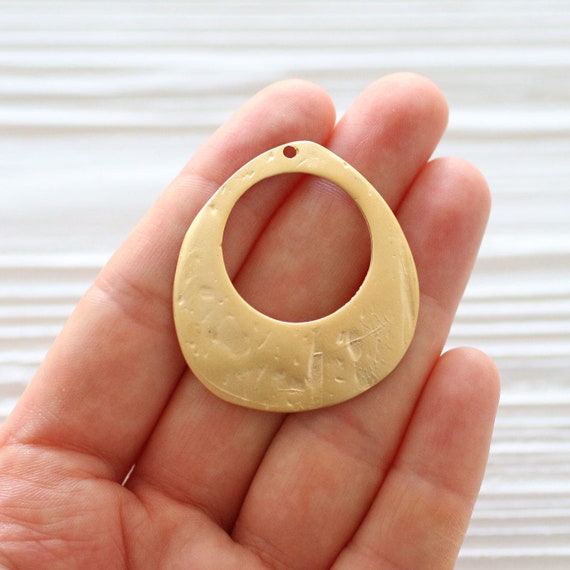 Teardrop pendant gold, earrings hoops, tribal medallion pendant, matte gold, gold hammered pendant, large asymmetric pendant, ring pendant