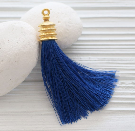 Cobalt blue silk tassel, gold cap silk tassel, tassel pendant, large long tassel, jewelry tassels, decorative, necklace tassel, navy, N16