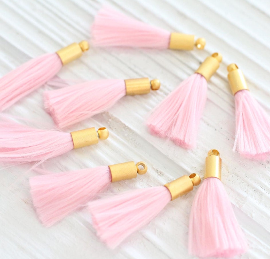 2pc Pink Tassel With Gold Cap Mini Tassels Tassel Pendant Short Tassel Earring Tassels