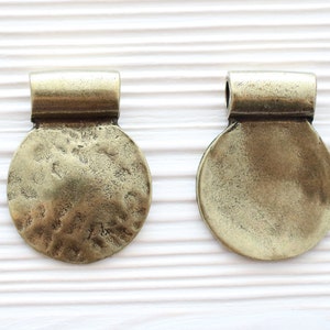 Antique gold tribal pendant, large hole pendant, medallion, round pendant, tribal pendant, hammered pendant, boho pendant, hammered metal image 2