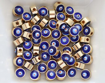 5pc, 7mm navy evil eye beads, round blue evil eye beads, DIY earrings beads, lucky beads, necklace, bracelet slider beads, spacer beads,EE7M