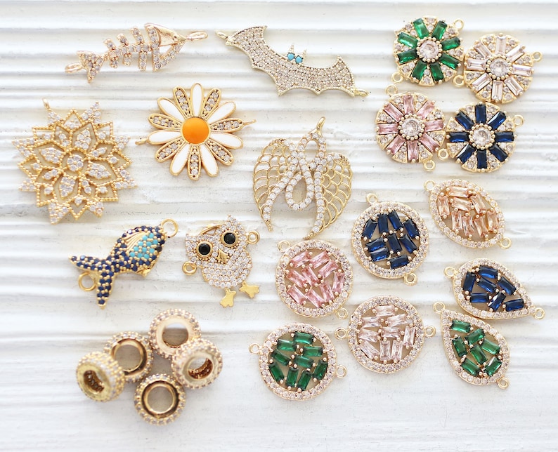 round crystal jewelry navy blue charms for earrings Round connectors gold round necklace connector pave connectors crystal charms