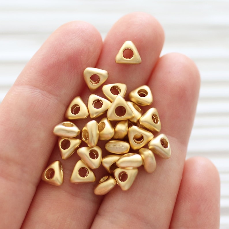 10pc organic shaped gold rondelle beads matte gold beads large hole beads gold heishi beads triangle beads metal spacer beads