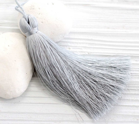 Light gray silk tassel, thick tassel, pillow tassel, grey tassel, jewelry mala tassels, home decor tassels, extra large silk tassel, N12