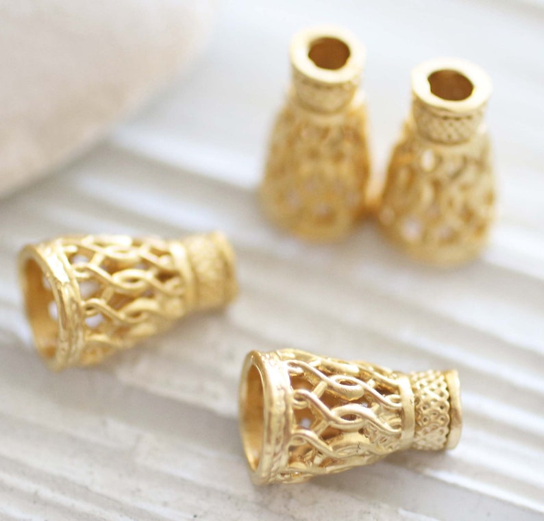 2pc tassel caps for jewelry making, bead caps for tassel, bead cones, end caps, bead cone caps, tassel caps gold, bead caps gold, findings image 3