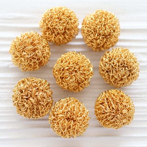 2pc large gold wire wrapped bead, wire wrap, tribal beads, large round wire wrapped ball beads, rustic beads, wire wrapped findings, L