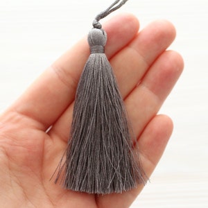 Gray silk tassel, large tassels, charcoal, tassel, smoke, handmade, decorative tassels, thick long tassel, thread, silk mala tassel, N24 image 3