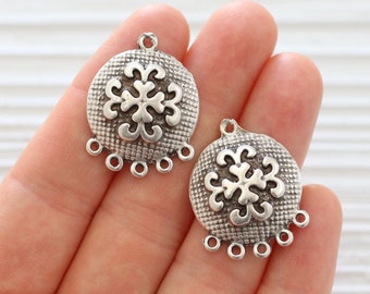 2pc Silber Kronleuchter Charms, Runde Anhänger Stecker, einzigartige Blume Erkenntnisse, Multi-Strang-Schmuck-Steckverbinder, Silber Ohrringe baumeln