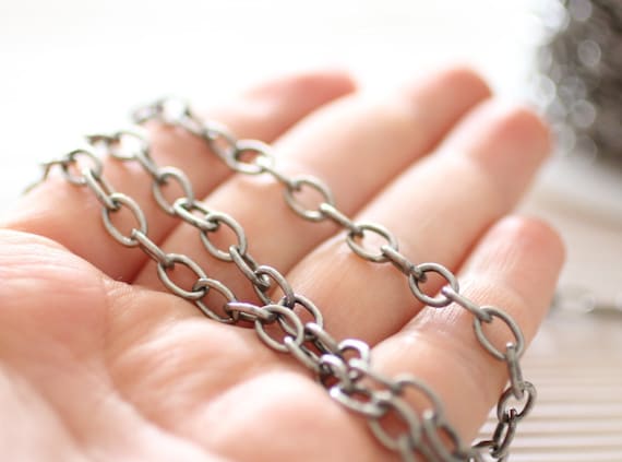 8x5mm brass cable chain, 2 feet antique silver cable chain, brass chain, silver chain, necklace chain, silver brass chain, jewelry chain