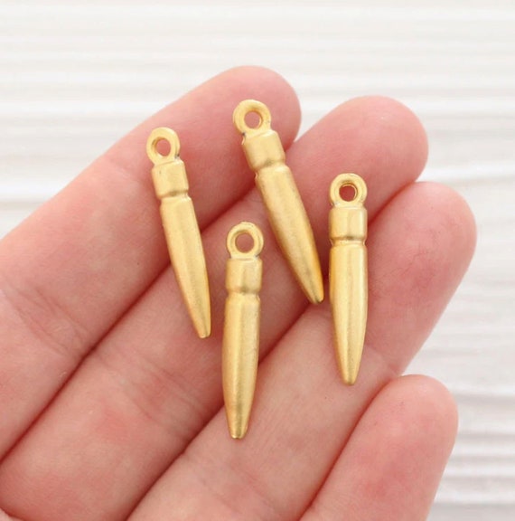 5pc large gold spike beads, dagger pendant, earring charms, spike pendant, metal charms, gold beads, stick charm pendant, gold dagger